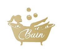 Plaque de Porte Bain. Décoration Porte Salle de Bain. Baignoire autocollante. Plexigglass Noir, Blanc, Miroir Or ou Argent - Plexi miroir or -