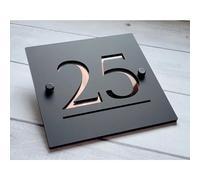 Plaque de porte flottante 3D moderne avec numéro de maison et nom de rue, décoration murale pour l'extérieur Personnalisable (25 x 25 cm, noir et rose)