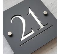 Plaque de porte flottante 3D moderne avec numéro de maison et nom de rue, décoration murale pour l'extérieur Personnalisable (20 x 20 cm, noir et argenté)