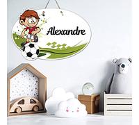 Plaque de Porte Foot Personnalisée Plexi. Plaque Chambre Enfant. Plaque Plexiglass Personnalisable avec Prénom. Décoration Chambre Enfant Football - 2 perçages en Haut