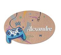 Plaque de Porte Gamer Personnalisée. Plaque Chambre Enfant. Plaque Bois Personnalisable avec Prénom. Décoration Chambre Enfant Jeux Vidéo - 2 perçages en Haut, Plexi Blanc