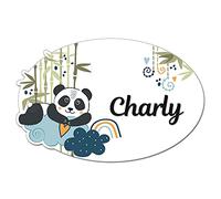 Plaque de Porte Panda Personnalisée Plexi. Plaque Chambre Enfant. Plaque Plexiglass Personnalisable avec Prénom. Décoration Chambre Enfant Panda - Lot de 2 Pieds en plexi + Renfort