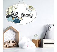 Plaque de Porte Panda Personnalisée Plexi. Plaque Chambre Enfant. Plaque Plexiglass Personnalisable avec Prénom. Décoration Chambre Enfant Panda - 2 perçages en Haut