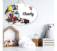 Plaque de Porte Pilote de Course Personnalisée Plexi. Plaque Chambre Enfant. Plaque Plexiglass Personnalisable avec Prénom. Décoration Chambre Enfant Bolide, Voiture de Course