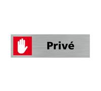 Plaque de porte PRIVE - SIGNALETIQUE.BIZ FRANCE - Q0367 - Adhésif aspect aluminium brossé - Gris - Artisanal