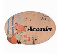 Plaque de Porte Renard Chambre Enfant - Pancarte en Bois Personnalisable - Décoration Enfant Forêt - 2 perçages en haut, Plexi Noir