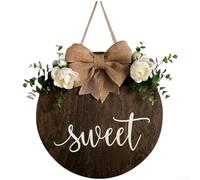 Plaque de porte ronde en plastique à motif floral avec feuilles vertes | Décoration ronde à suspendre en plastique pour porche avant - Plaque florale imitation soie