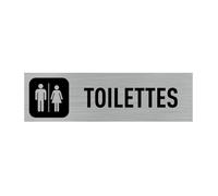 Plaque de porte toilettes adhésif aspect aluminium brossé 170 x 50 mm
