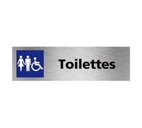Plaque de porte toilettes homme femme PMR, 170x50 mm (17x5 cm), aluminium brossé