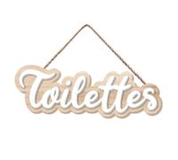Plaque de porte toilettes - Relief - MDF - Boisé - Lettres blanches - Rectangulaire - Beige - 20 x 6 cm