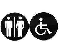 Plaque de porte WC Mixte - Handicape Panneau de Toilette Plaque de Salle de Bain Méthacrylate 3 mm Lot de 2