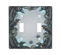 Plaque de protection double pour interrupteur à bascule, engrenages industriels steampunk gris foudre en plastique taille standard pour salon, chambre à coucher, décoration de bureau