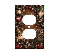 Plaque de protection duplex avec motif nain de Noël rustique | Thème saisonnier d'hiver, art botanique poinsettia, accents de lanterne rustique, motif de nain confortable