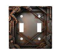 Plaque de protection pour interrupteur à double engrenage, bras mécanique industriel steampunk, rayures de précaution, en plastique bronze, taille standard, plaques murales décoratives pour maison