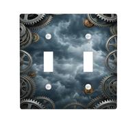 Plaque de protection pour interrupteur à double engrenage, nuages industriels, steampunk, métal, sans plastique gris, taille standard, décoration pour chambre à coucher, salle de bain, cuisine, entrée