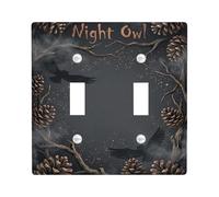 Plaque de protection pour interrupteur double chouette - Branches de pommes de pin rustiques d'automne - En plastique noir - Taille standard - Décoration pour nouvel appartement, maison, chambre à
