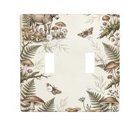 Plaque de protection pour interrupteur double en forme d'âne, champignons rustiques, fougères, automne beige en plastique, taille standard, décoration pour maison, salon, nouvel appartement