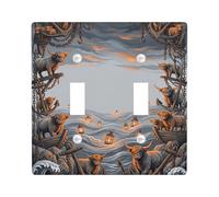 Plaque de protection pour interrupteur double en forme de bovins, lanternes rustiques nautiques et vagues d'automne gris en plastique de taille standard pour maison, salon, nouvel appartement