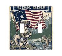Plaque de protection pour interrupteur double en forme de chien - Drapeau rustique vintage - En plastique vert - Taille standard - Décoration pour la maison, le salon, la chambre à coucher, la salle