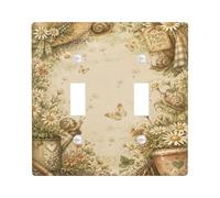 Plaque de protection pour interrupteur double en forme de chrysanthème rustique vintage escargot outils de jardinage en plastique beige taille standard pour chambre à coucher, salle de bain, cuisine