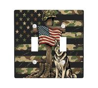 Plaque de protection pour interrupteur double en forme de croix - Drapeau militaire rustique - En plastique vert - Taille standard - Pour salon, chambre à coucher, maison ou bureau