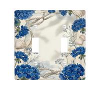 Plaque de protection pour interrupteur double en forme de fleur, corde de coquillage naturel côtier bleu d'été en plastique taille standard pour décoration de maison, salon, chambre à coucher, salle
