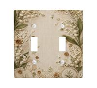Plaque de protection pour interrupteur double en forme de fleur - Style vintage rustique - En plastique beige - Taille standard - Décoration pour la maison, le salon, la chambre à coucher, la salle de
