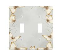 Plaque de protection pour interrupteur double en forme de papillon, botanique élégante, fleur, feuille, printemps, plastique doux, gris, taille standard, décoration pour la maison, le salon, la