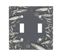 Plaque de protection pour interrupteur double en forme de poisson, coquille d'algues marines naturelles en plastique gris d'été, taille standard, pour maison, salon, nouvel appartement
