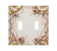Plaque de protection pour interrupteur double en forme de rose - Ruban victorien élégant - En plastique doré perlé - Taille standard - Pour maison, salon, chambre à coucher, salle de bain