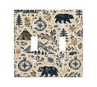 Plaque de protection pour interrupteur double en forme d'ours - Boussole de montagne rustique - En plastique beige - Taille standard - Pour maison, salon, nouvel appartement