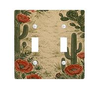 Plaque de protection pour interrupteur double motif coquelicot - Motif feuilles de cactus vintage - En plastique rouge - Taille standard - Pour chambre à coucher, salle de bain, cuisine, entrée