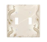 Plaque de protection pour interrupteur double paon - Plumes élégantes - Tourbillons - Sans plastique beige - Taille standard - Décoration pour nouvel appartement, maison, chambre à coucher, bureau