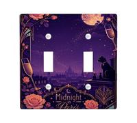 Plaque de protection pour interrupteur double rose - Art romantique - Tour de Paris - Violet - Taille standard - Pour maison, salon, nouvel appartement