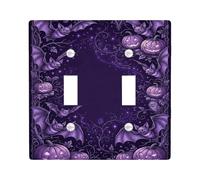 Plaque de protection pour interrupteur Motif chauve-souris et citrouilles | Jack-o'-lanternes, image de la forêt gothique, palette violet foncé, décoration murale saisonnière, accents effrayants pour