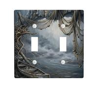 Plaque de protection pour interrupteur mural double en forme de bateau, arbre en filet rustique naturel sans plastique gris, taille standard, pour décoration de maison, salon, chambre à coucher, salle