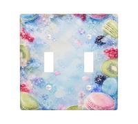 Plaque de protection pour interrupteur mural double en forme de gâteau - Motif floral de kiwi - En plastique bleu pastel - Taille standard - Pour maison, salon, chambre à coucher, salle de bain
