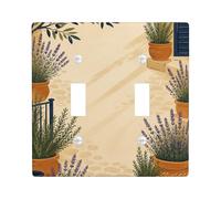 Plaque de protection pour interrupteur mural double lavande - Pots botaniques rustiques - En plastique beige - Taille standard - Pour maison, salon, chambre à coucher, salle de bain