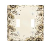 Plaque de protection pour interrupteur mural double motif tournesol vintage en plastique beige de taille standard pour chambre à coucher, salle de bain, cuisine, entrée