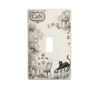 Plaque de protection pour interrupteur mural simple en forme de chat - Style vintage et confortable - Sans plastique beige - Taille standard - Pour maison, salon, nouvel appartement (simple)