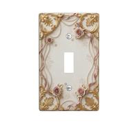 Plaque de protection pour interrupteur mural simple en forme de rose - Ruban élégant victorien - En plastique doré perlé - Taille standard - Pour maison, salon, nouvel appartement (simple)