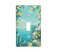 Plaque de protection pour interrupteur simple en forme de fleur, citron tropical, citron, cactus d'été, turquoise, taille standard, décoration pour salon, chambre à coucher, bureau (simple)