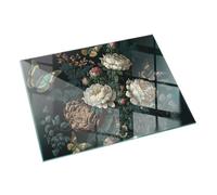 Plaque de Sol de Cheminée en Verre 120x80 cm Protection Thermique Bords Polis Verre Plaque de Sécurité Installation Facile Revêtement de Sol Rectangle sous la Cheminée - Motif Floral avec Papillons