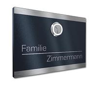 Plaque de Sonnette Personnalisée Graviers Design en Acier Inoxydable Anthracite RAL 7016 - Gravure Laser Nom - Bouton LED au Choix - 80x60, 110x80, 160x120mm - Made in Germany