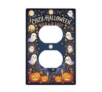 Plaque de sortie duplex sur le thème des citrouilles d'Halloween | Illustrations de fantômes amicaux, lanternes souriantes, feuilles d'érable d'automne, illustration saisonnière fantaisie