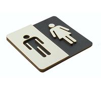 Plaque de WC - Bois - Avec pictogramme femme et homme, Bois, 24x24cm