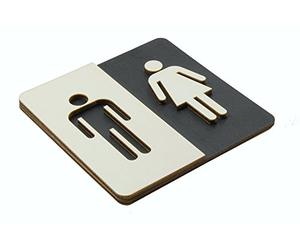 Plaque de WC - Bois - Avec pictogramme femme et homme, Bois, 24x24cm