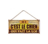 Plaque Décorative en Métal 13x30 cm - Ici c'est le Chien qui fait la Loi