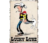 Plaque décorative en tôle de 14 x 20 cm - Convient pour les fans de Lucky Luke - Western, Cowboy, WildWest