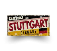 Plaque décorative vintage en métal 30x15 cm - style plaque d’immatriculation allemande avec nom de ville - souvenir de voyage mural rétro (Stuttgart)